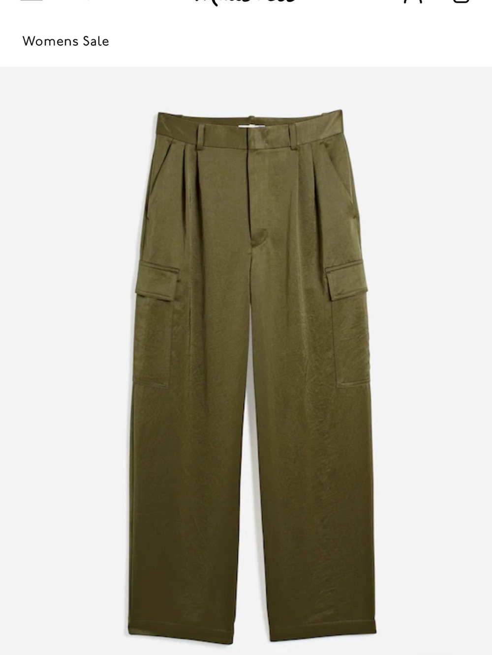Madewell Satin Olive Green Cargo Pants with Flap Pockets
